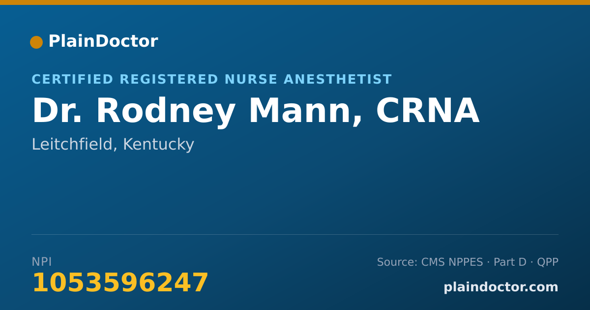 Shareable card for Rodney Mann, CRNA - Certified Registered Nurse Anesthetist, Leitchfield, KY