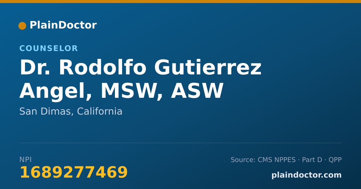 Shareable card for Rodolfo Gutierrez Angel, MSW, ASW - Counselor, San Dimas, CA