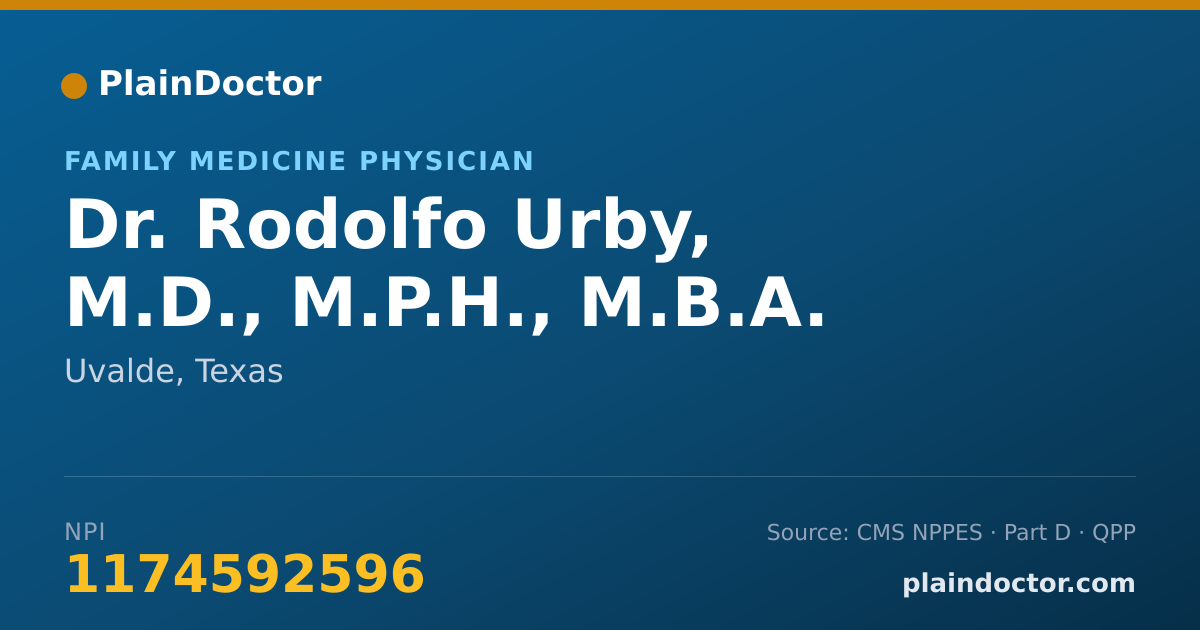 Shareable card for Rodolfo Urby, M.D., M.P.H., M.B.A. - Family Medicine Physician, Uvalde, TX