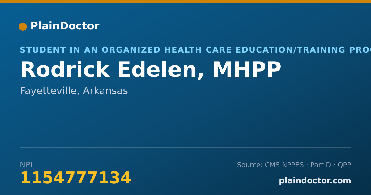 Shareable card for Rodrick Edelen, MHPP - Student in an Organized Health Care Education/Training Program, Fayetteville, AR