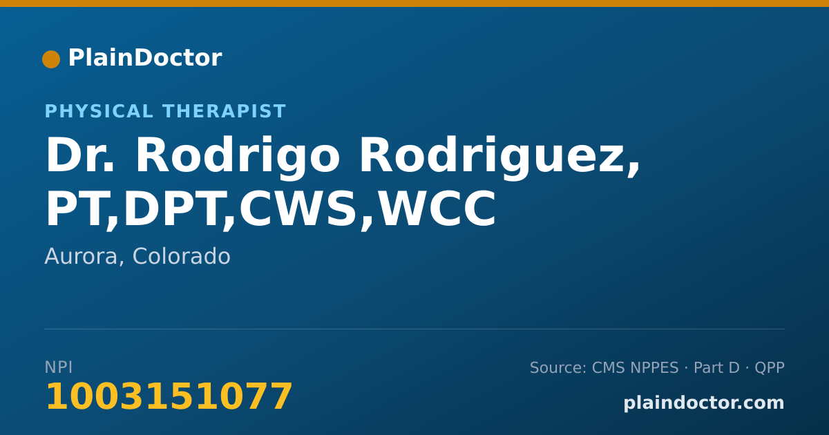 Shareable card for Rodrigo Rodriguez, PT,DPT,CWS,WCC - Physical Therapist, Aurora, CO