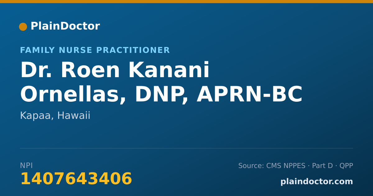 Shareable card for Roen Kanani Ornellas, DNP,  APRN-BC - Family Nurse Practitioner, Kapaa, HI