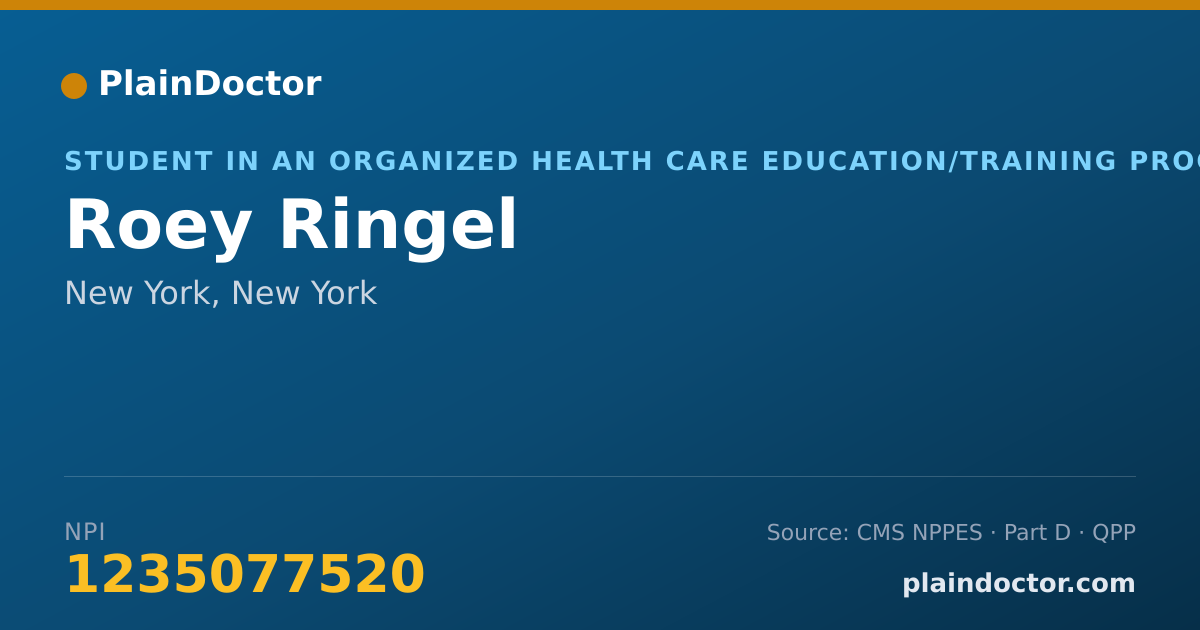Shareable card for Roey Ringel - Student in an Organized Health Care Education/Training Program, New York, NY