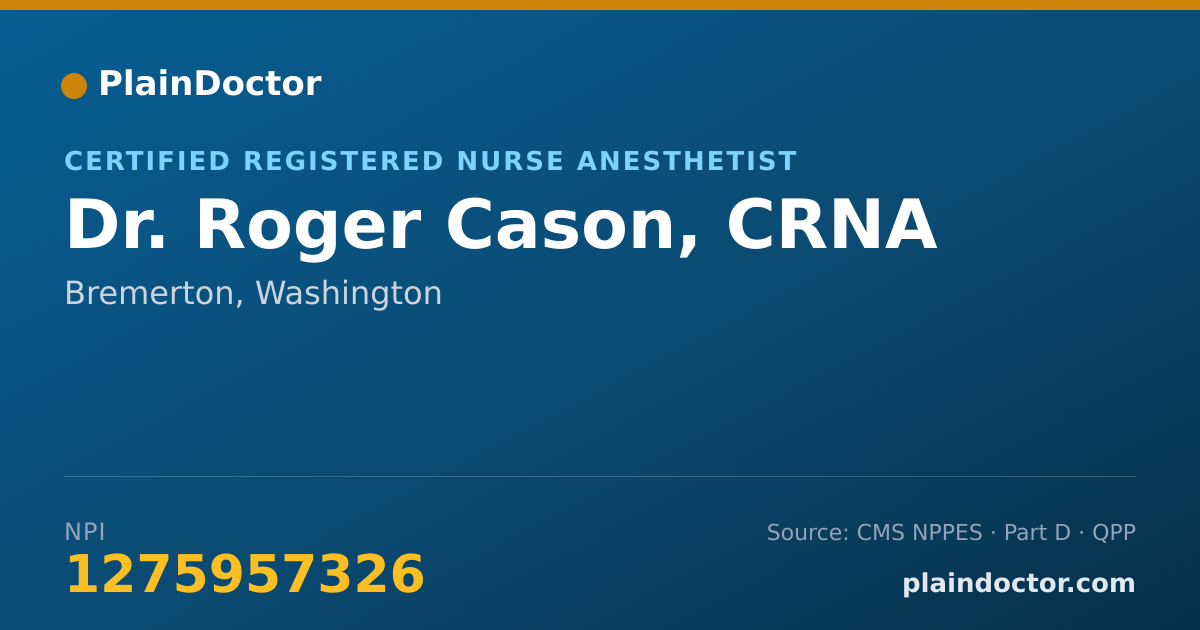 Shareable card for Roger Cason, CRNA - Certified Registered Nurse Anesthetist, Bremerton, WA