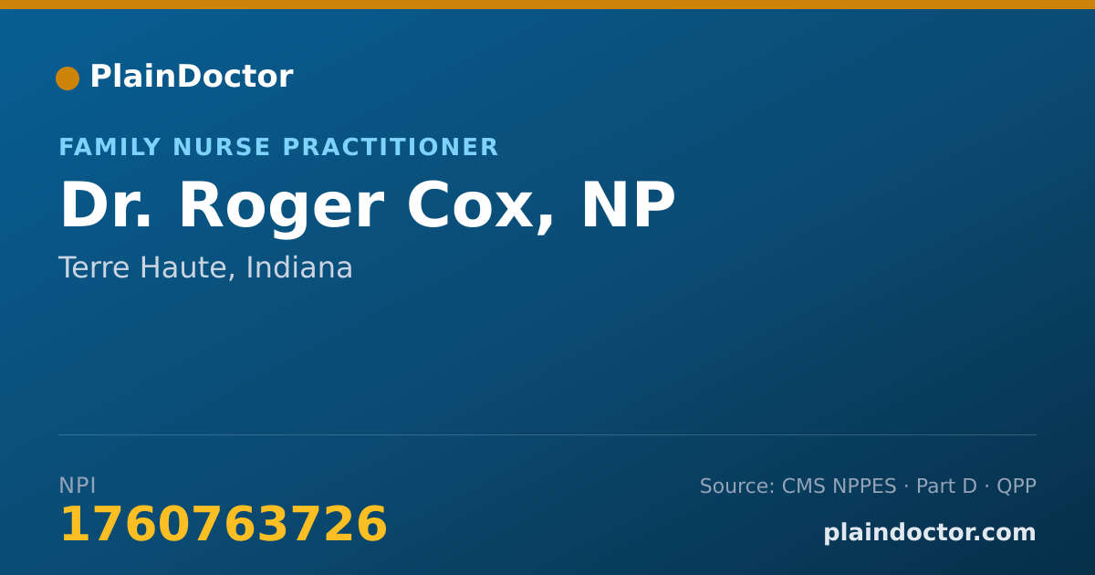Shareable card for Roger Cox, NP - Family Nurse Practitioner, Terre Haute, IN