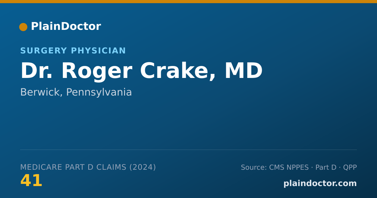 Shareable card for Roger Crake, MD - Surgery Physician, Berwick, PA