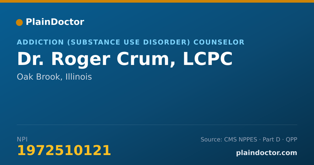 Shareable card for Roger Crum, LCPC - Addiction (Substance Use Disorder) Counselor, Oak Brook, IL