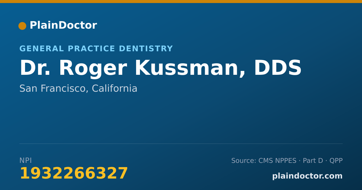 Shareable card for Roger Kussman, DDS - General Practice Dentistry, San Francisco, CA