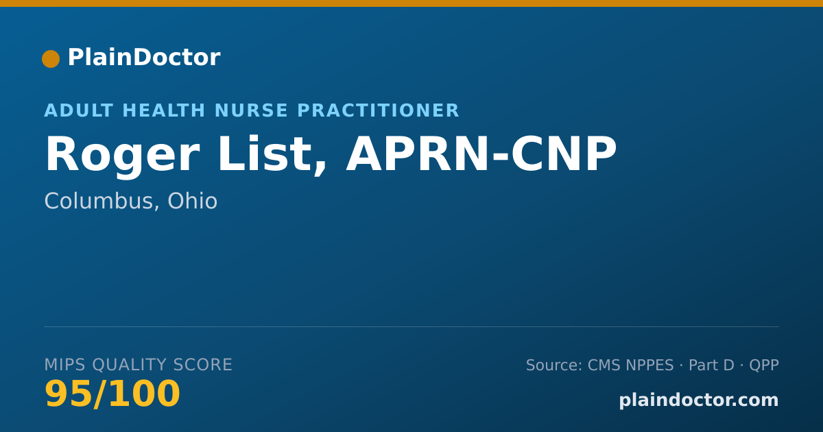 Shareable card for Roger List, APRN-CNP - Adult Health Nurse Practitioner, Columbus, OH
