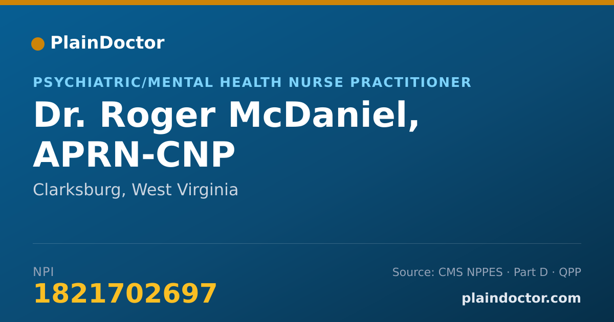 Shareable card for Roger McDaniel, APRN-CNP - Psychiatric/Mental Health Nurse Practitioner, Clarksburg, WV