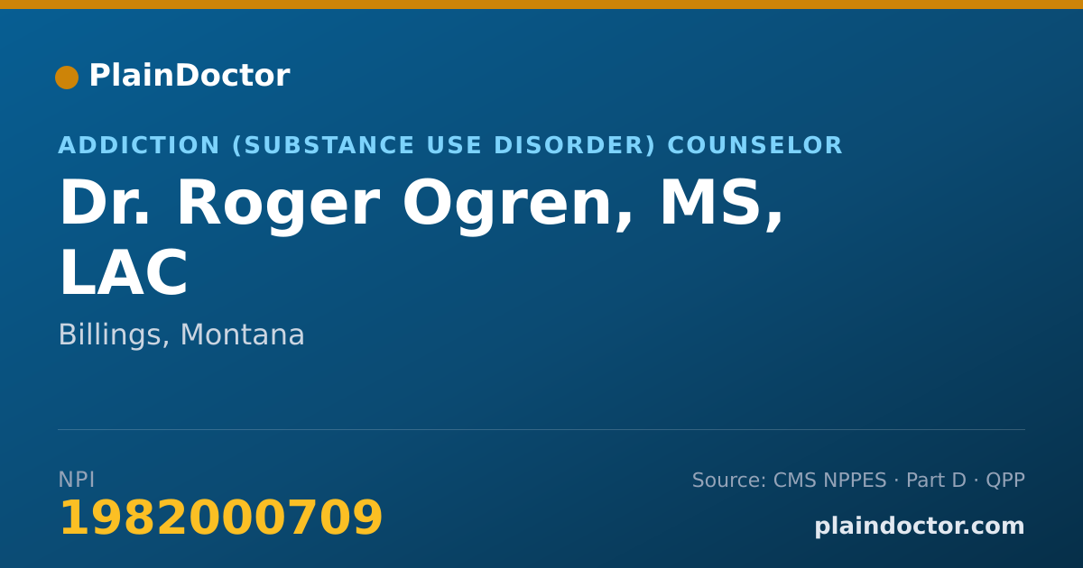 Shareable card for Roger Ogren, MS, LAC - Addiction (Substance Use Disorder) Counselor, Billings, MT