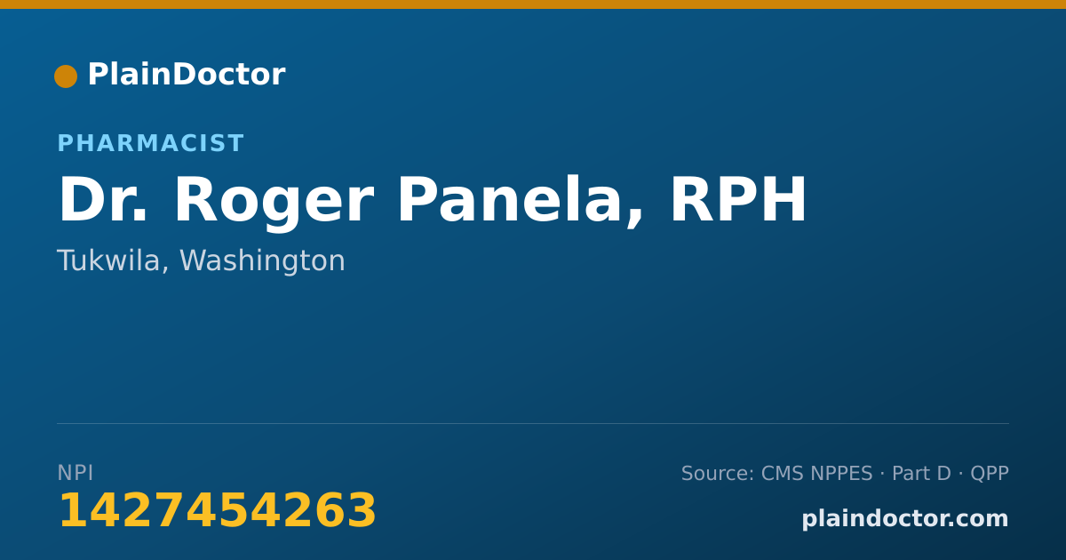 Shareable card for Roger Panela, RPH - Pharmacist, Tukwila, WA