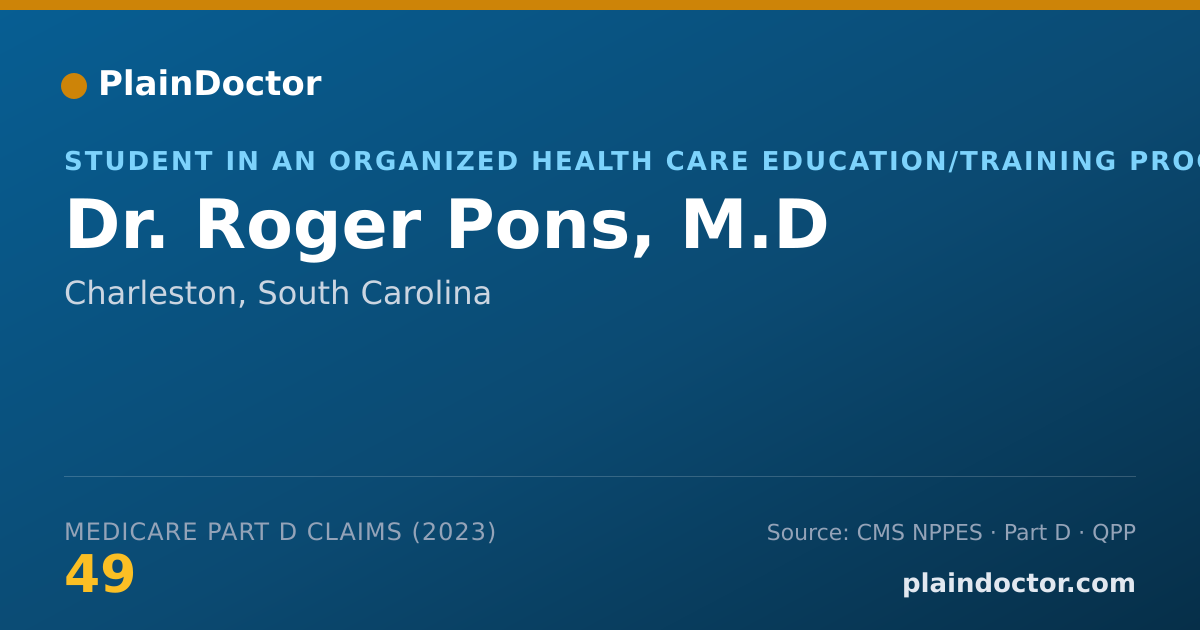 Shareable card for Roger Pons, M.D - Student in an Organized Health Care Education/Training Program, Charleston, SC