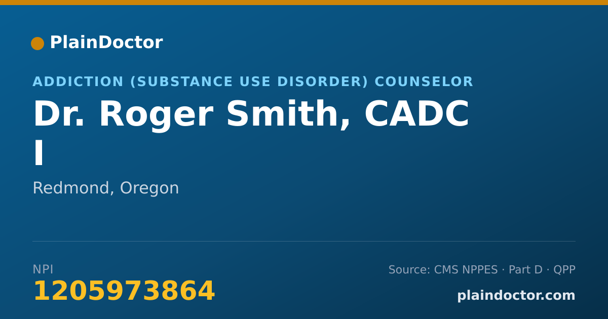 Shareable card for Roger Smith, CADC I - Addiction (Substance Use Disorder) Counselor, Redmond, OR