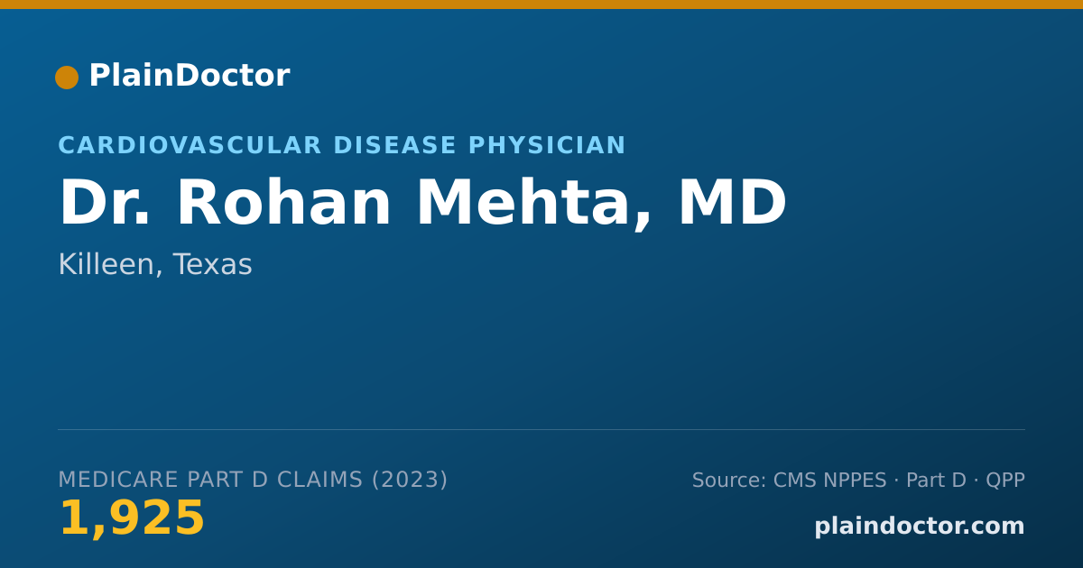 Shareable card for Rohan Mehta, MD - Cardiovascular Disease Physician, Killeen, TX