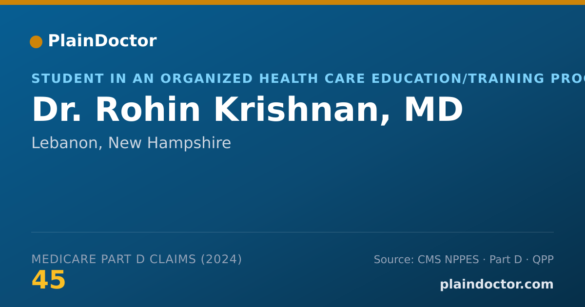Shareable card for Rohin Krishnan, MD - Student in an Organized Health Care Education/Training Program, Lebanon, NH