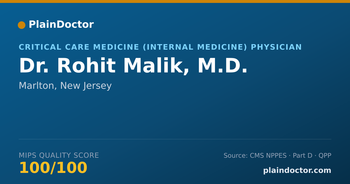 Shareable card for Rohit Malik, M.D. - Pulmonary Disease Physician, Marlton, NJ