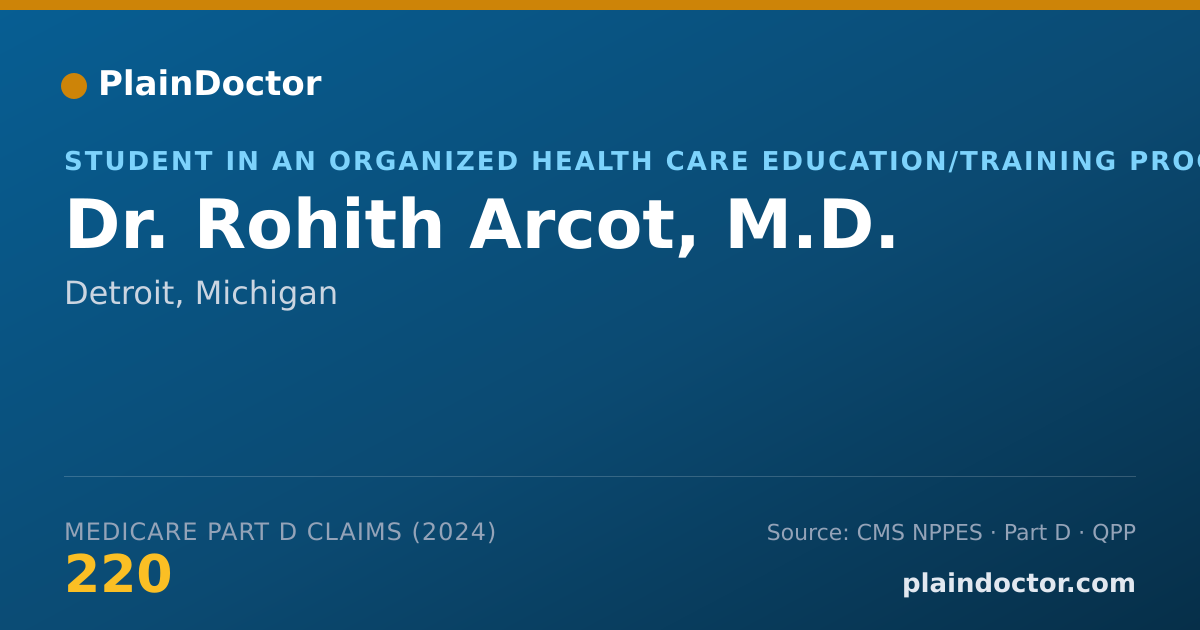 Shareable card for Rohith Arcot, M.D. - Student in an Organized Health Care Education/Training Program, Detroit, MI