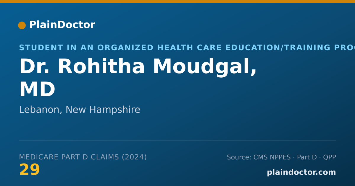 Shareable card for Rohitha Moudgal, MD - Student in an Organized Health Care Education/Training Program, Lebanon, NH