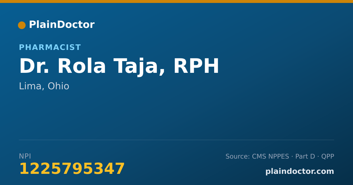 Shareable card for Rola Taja, RPH - Pharmacist, Lima, OH