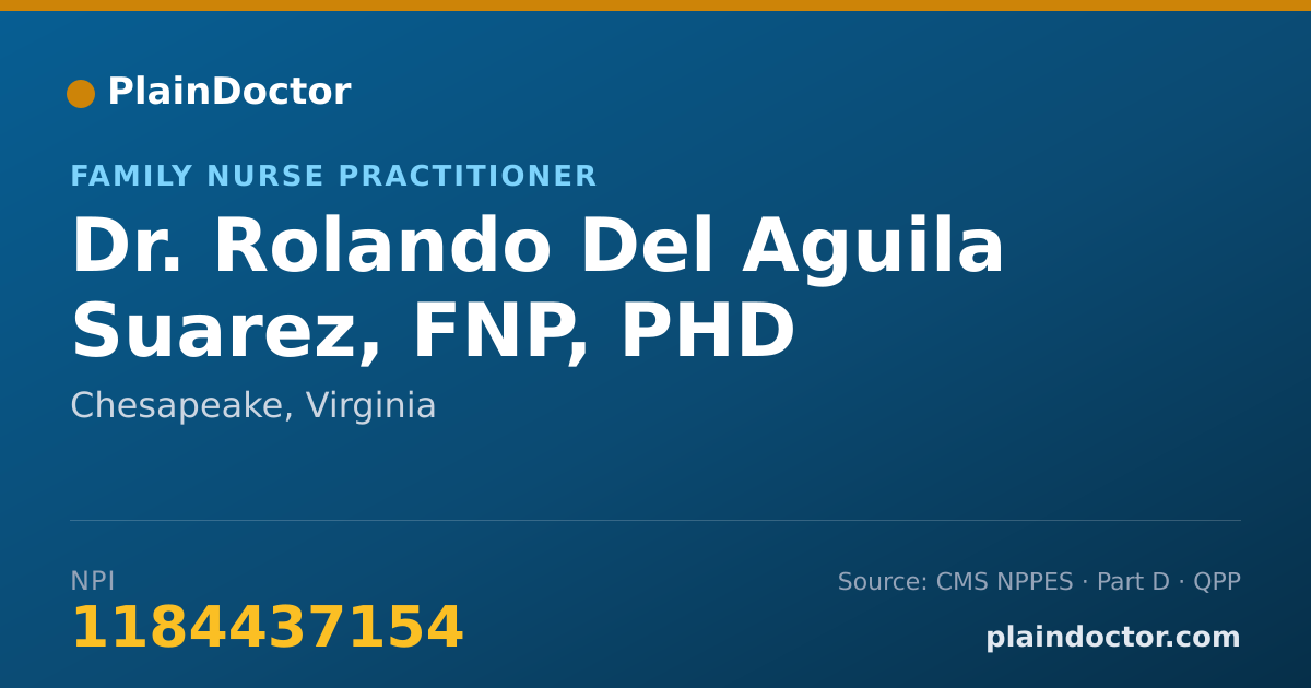 Shareable card for Rolando Del Aguila Suarez, FNP, PHD - Family Nurse Practitioner, Chesapeake, VA