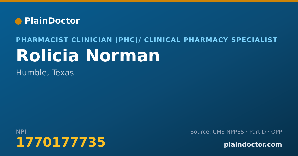 Shareable card for Rolicia Norman - Pharmacist Clinician (PhC)/ Clinical Pharmacy Specialist, Humble, TX