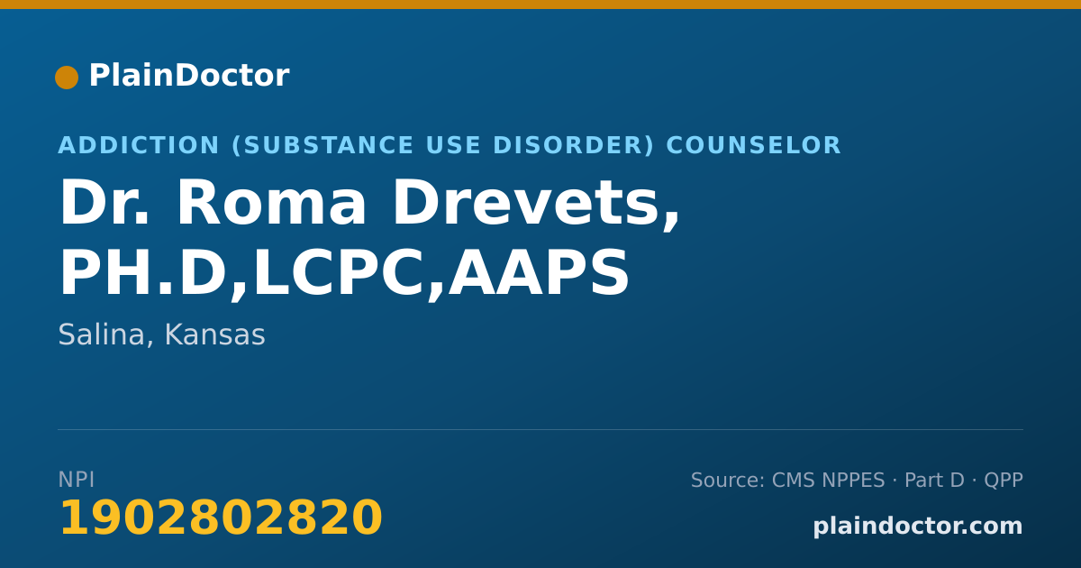 Shareable card for Roma Drevets, PH.D,LCPC,AAPS - Addiction (Substance Use Disorder) Counselor, Salina, KS