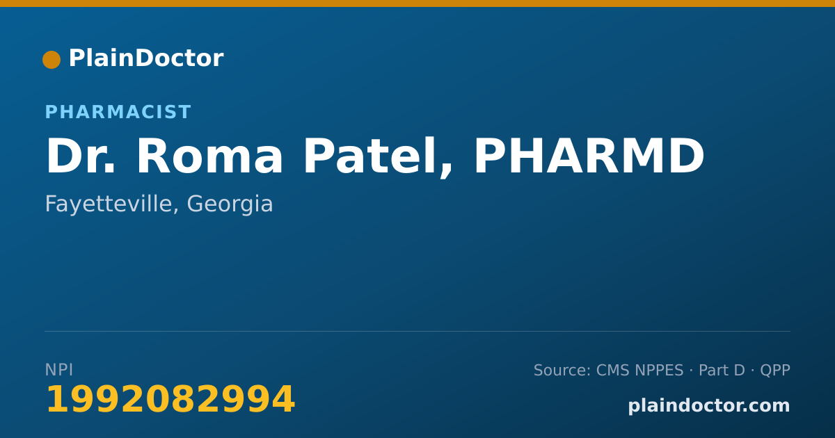 Shareable card for Roma Patel, PHARMD - Pharmacist, Fayetteville, GA