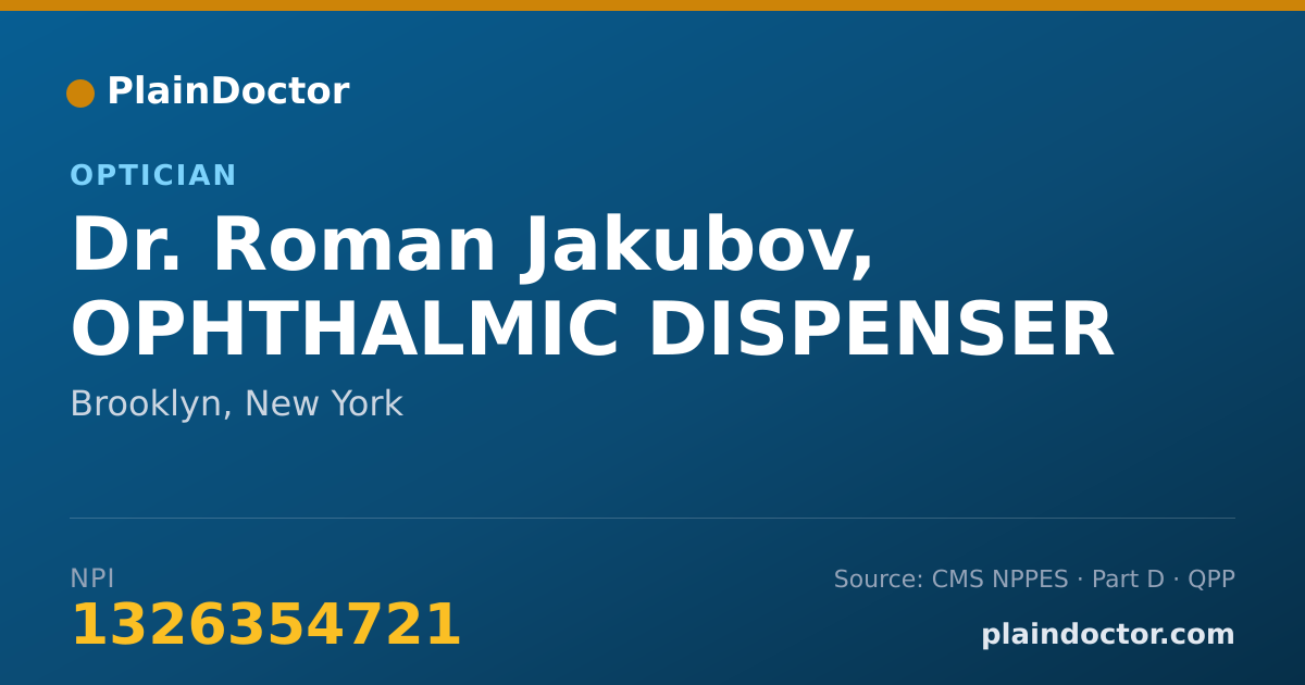 Shareable card for Roman Jakubov, OPHTHALMIC DISPENSER - Optician, Brooklyn, NY