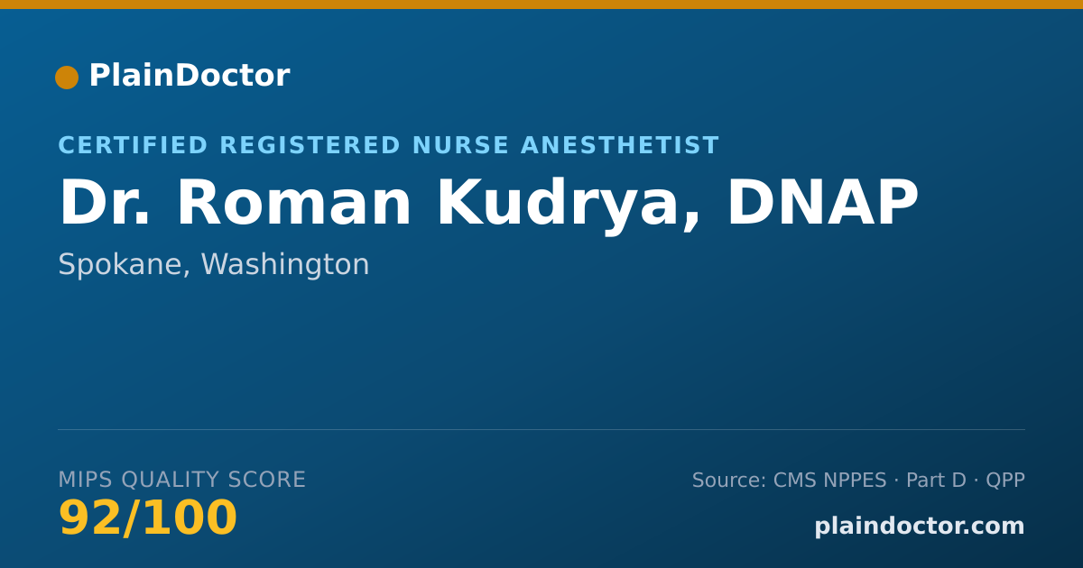 Shareable card for Roman Kudrya, DNAP - Certified Registered Nurse Anesthetist, Spokane, WA