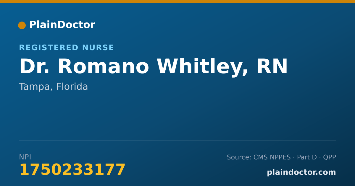 Shareable card for Romano Whitley, RN - Registered Nurse, Tampa, FL