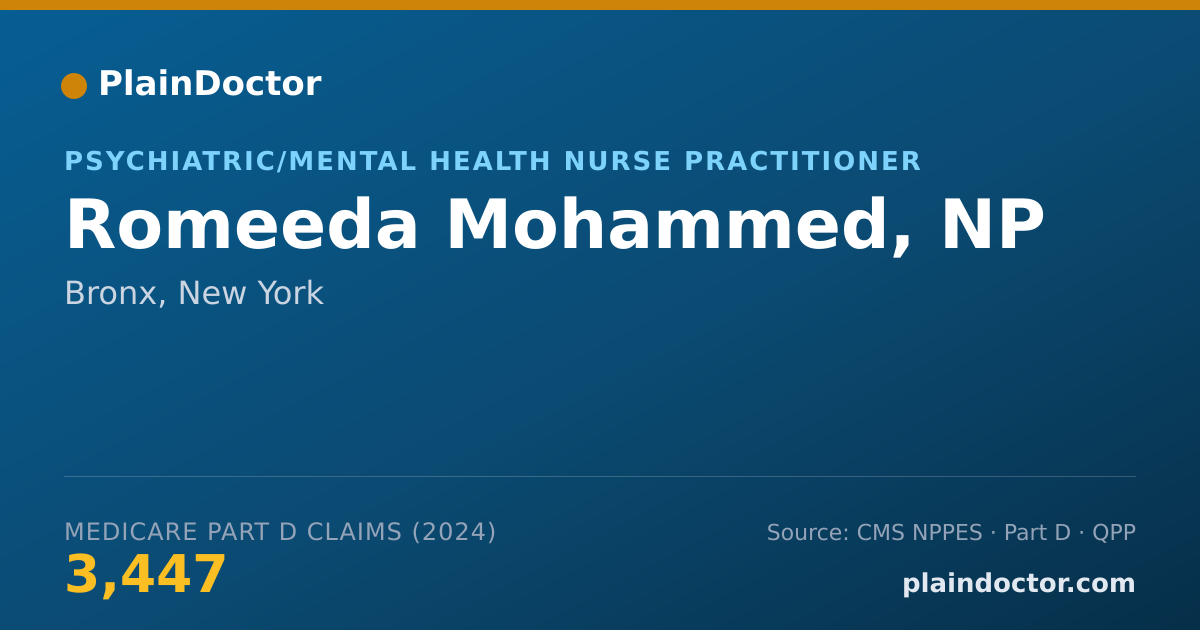 Shareable card for Romeeda Mohammed, NP - Acute Care Nurse Practitioner, Bronx, NY
