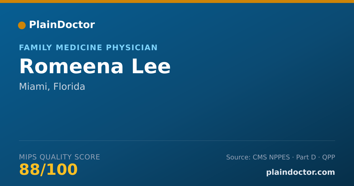 Shareable card for Romeena Lee - Family Medicine Physician, Miami, FL