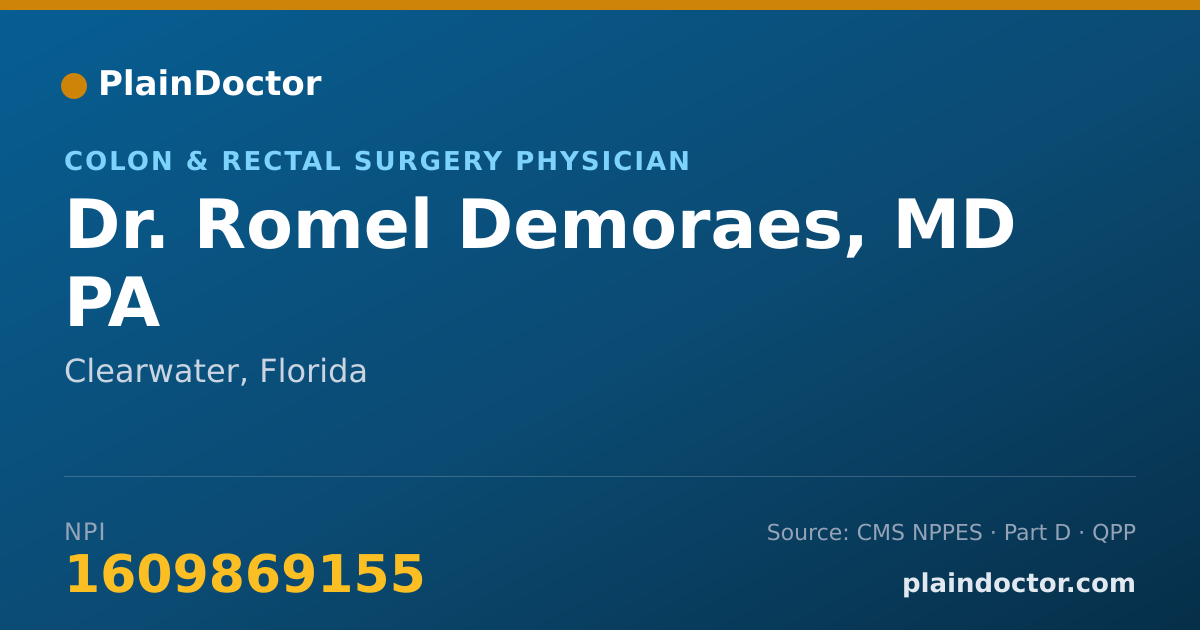 Shareable card for Romel Demoraes, MD  PA - Colon & Rectal Surgery Physician, Clearwater, FL