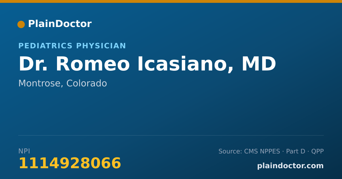 Shareable card for Romeo Icasiano, MD - Pediatrics Physician, Montrose, CO
