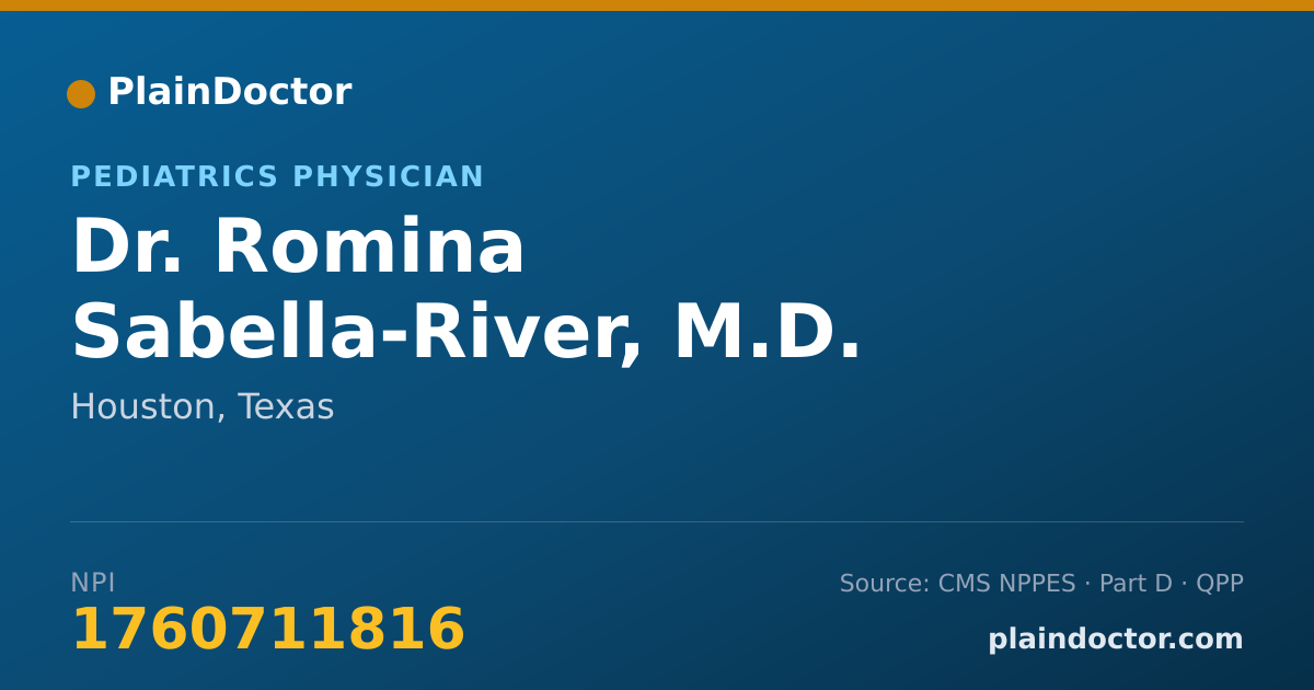 Shareable card for Romina Sabella-River, M.D. - Pediatrics Physician, Houston, TX