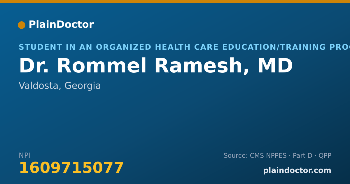 Shareable card for Rommel Ramesh, MD - Student in an Organized Health Care Education/Training Program, Valdosta, GA