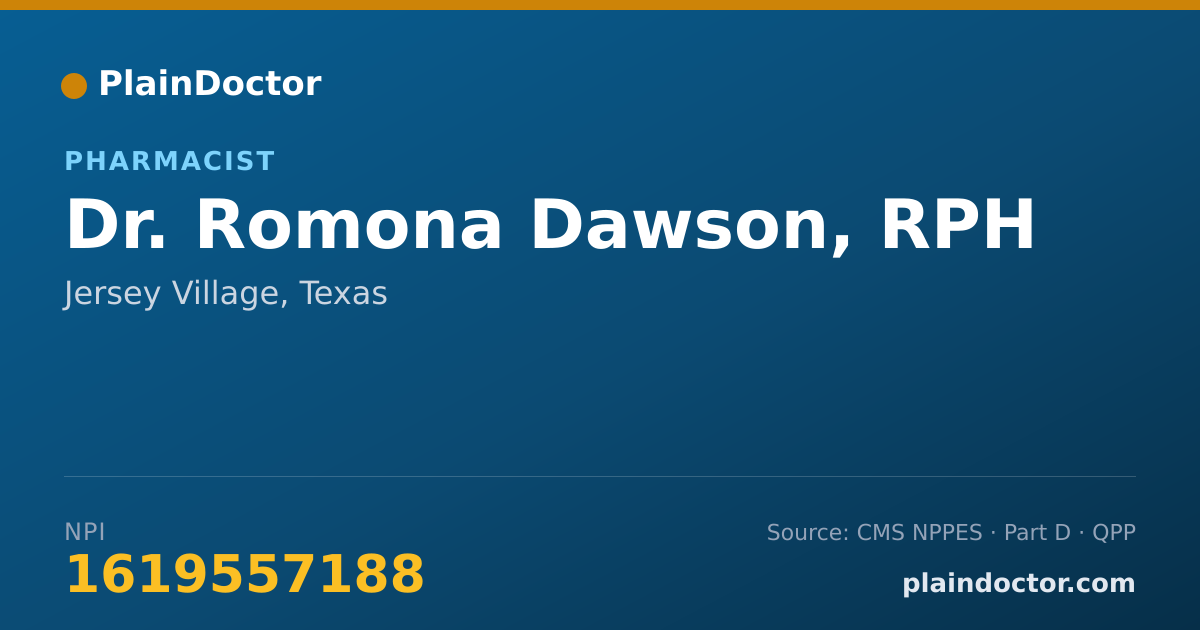 Shareable card for Romona Dawson, RPH - Pharmacist, Jersey Village, TX