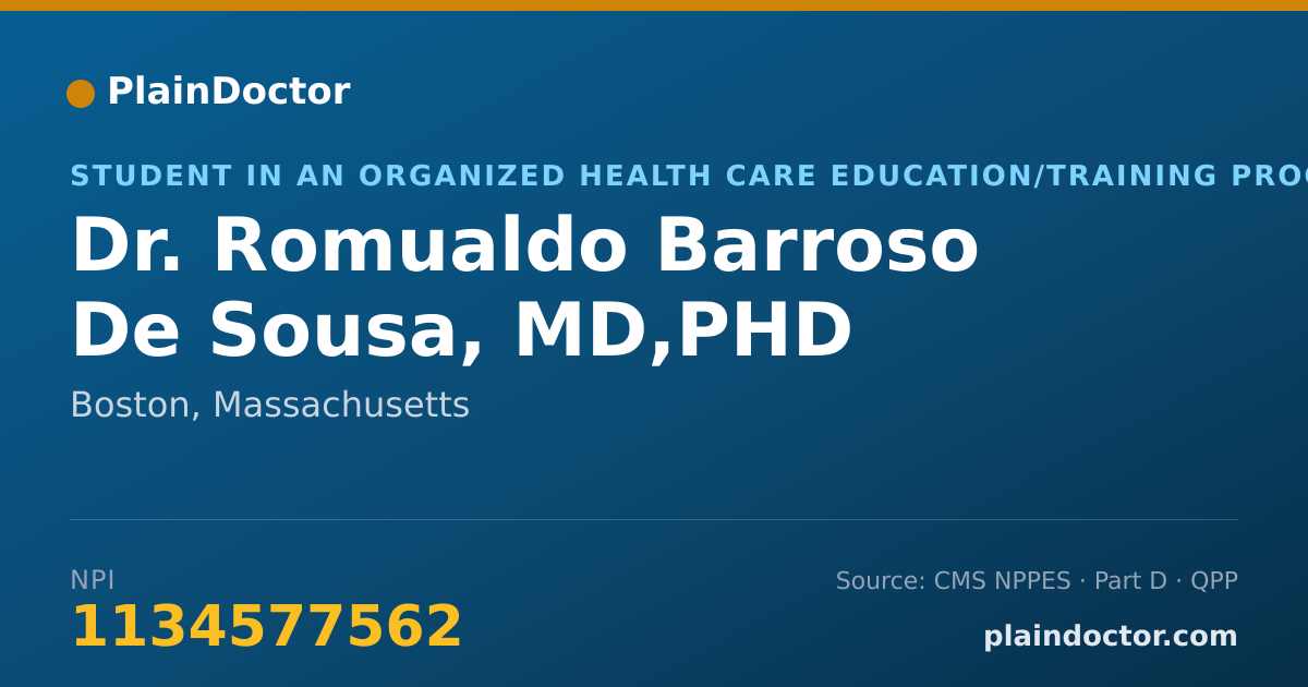 Shareable card for Romualdo Barroso De Sousa, MD,PHD - Student in an Organized Health Care Education/Training Program, Boston, MA