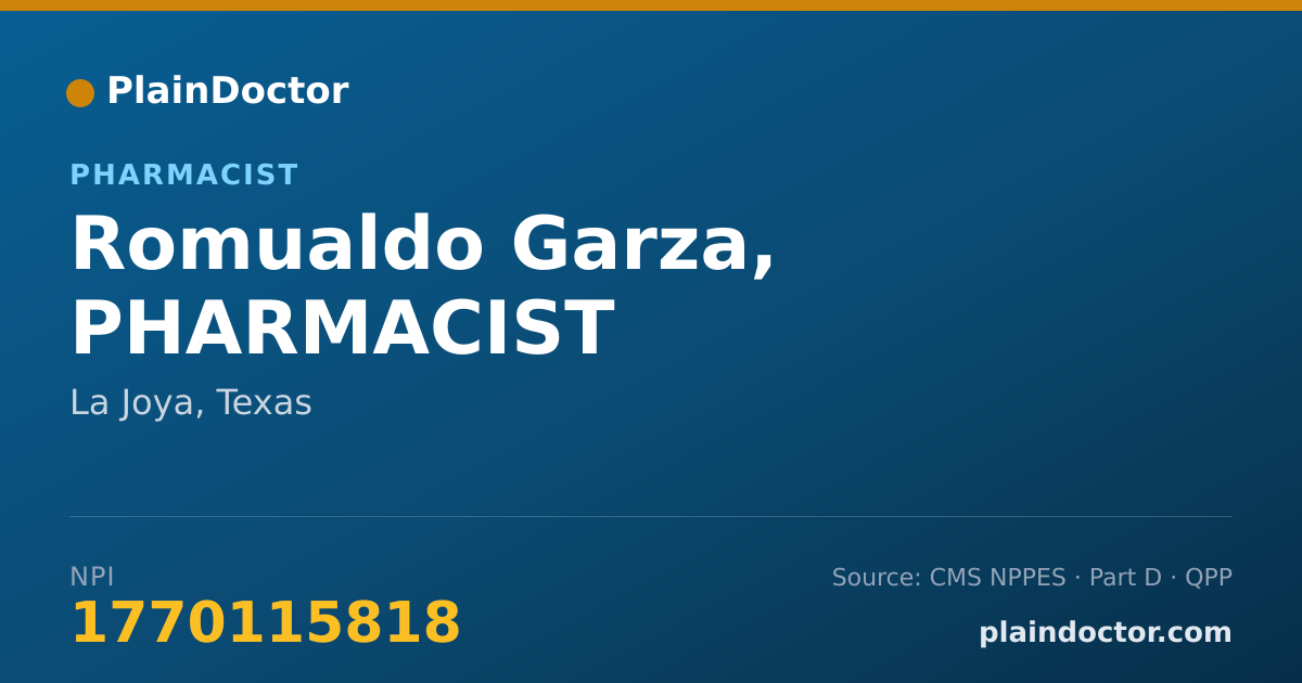 Shareable card for Romualdo Garza, PHARMACIST - Pharmacist, La Joya, TX