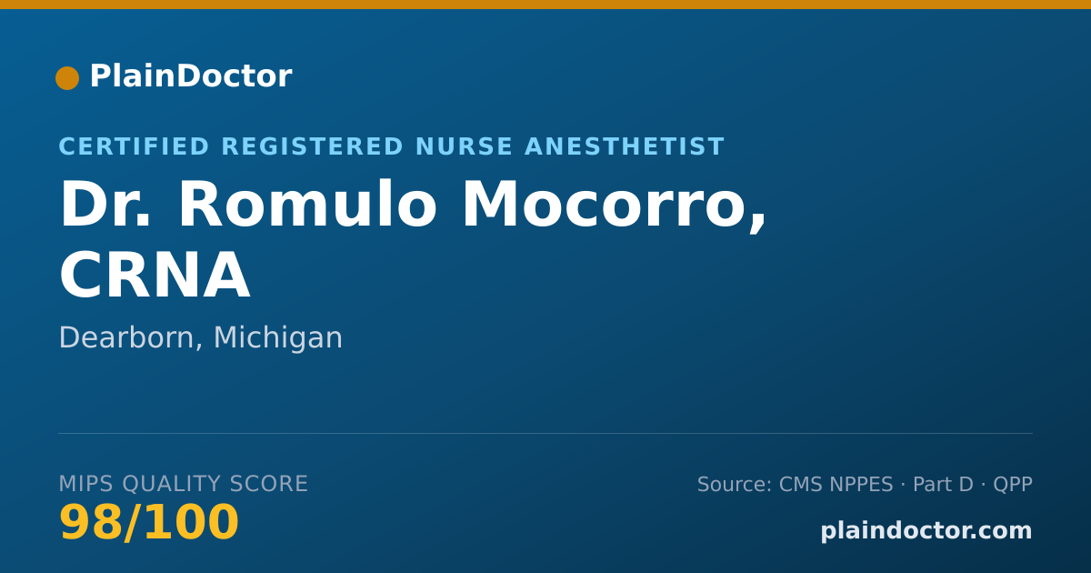 Shareable card for Romulo Mocorro, CRNA - Certified Registered Nurse Anesthetist, Dearborn, MI