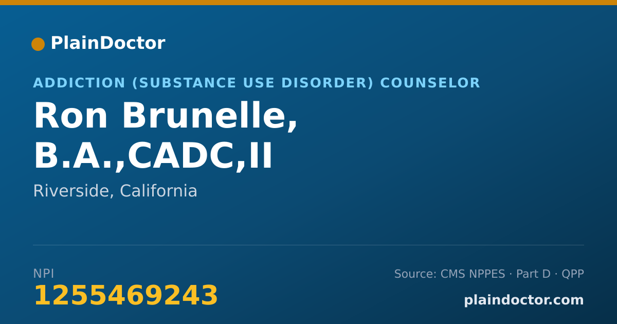 Shareable card for Ron Brunelle, B.A.,CADC,II - Addiction (Substance Use Disorder) Counselor, Riverside, CA