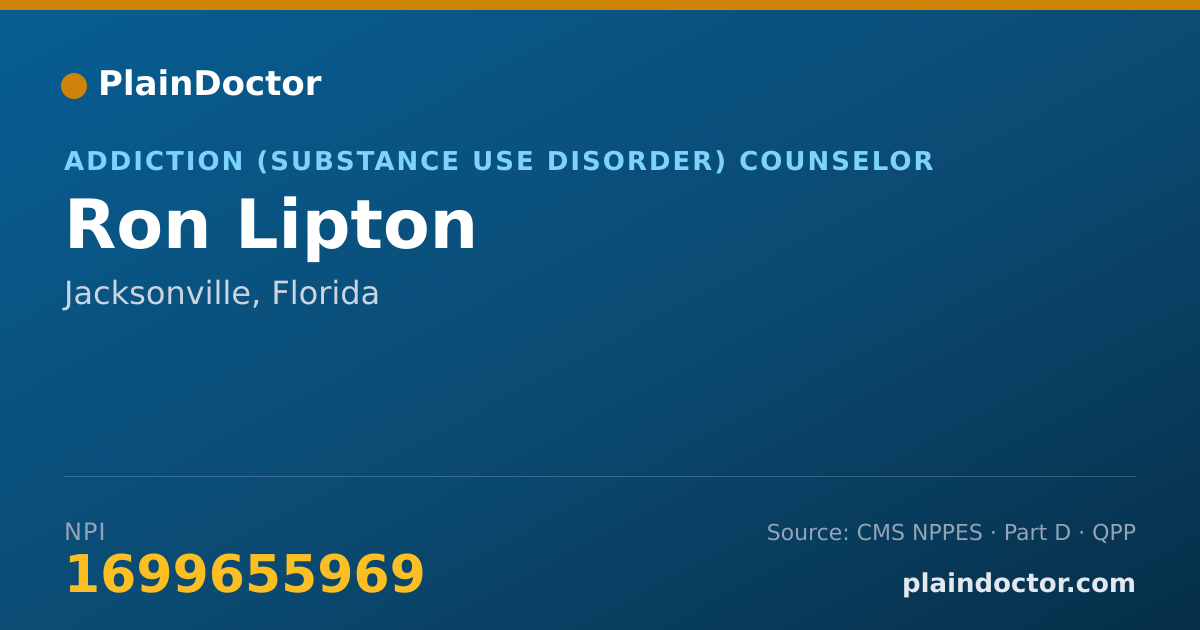 Shareable card for Ron Lipton - Addiction (Substance Use Disorder) Counselor, Jacksonville, FL