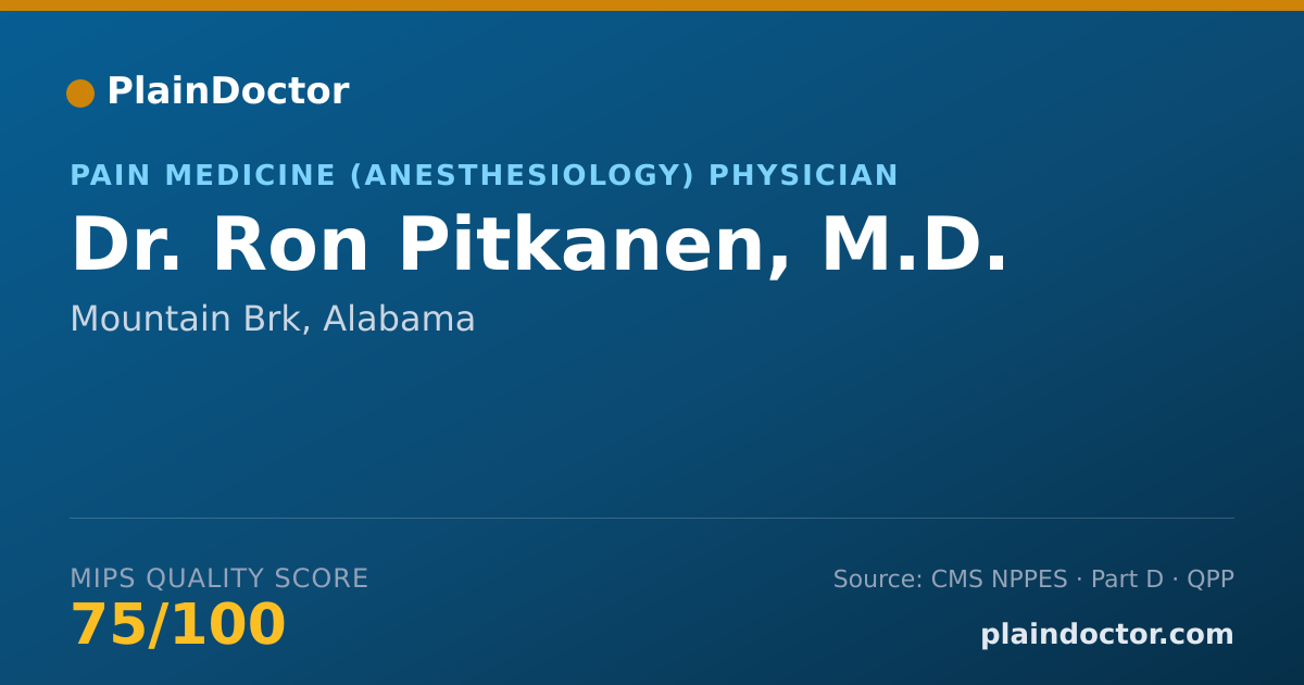 Shareable card for Ron Pitkanen, M.D. - Pain Medicine (Anesthesiology) Physician, Mountain Brk, AL