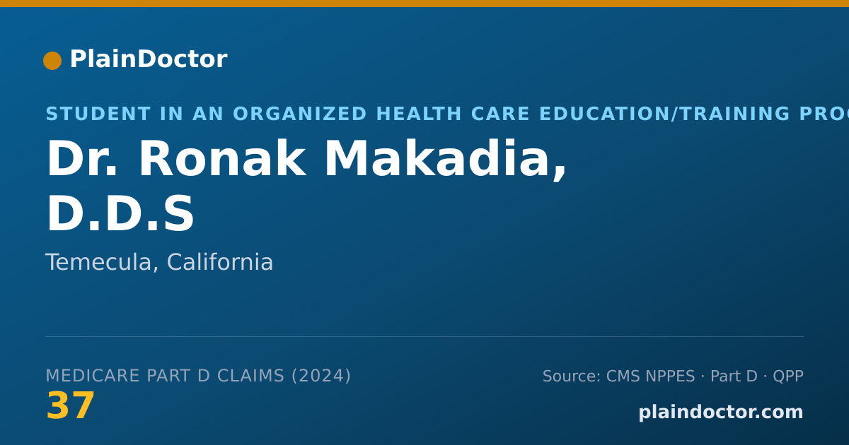 Shareable card for Ronak Makadia, D.D.S - Student in an Organized Health Care Education/Training Program, Temecula, CA