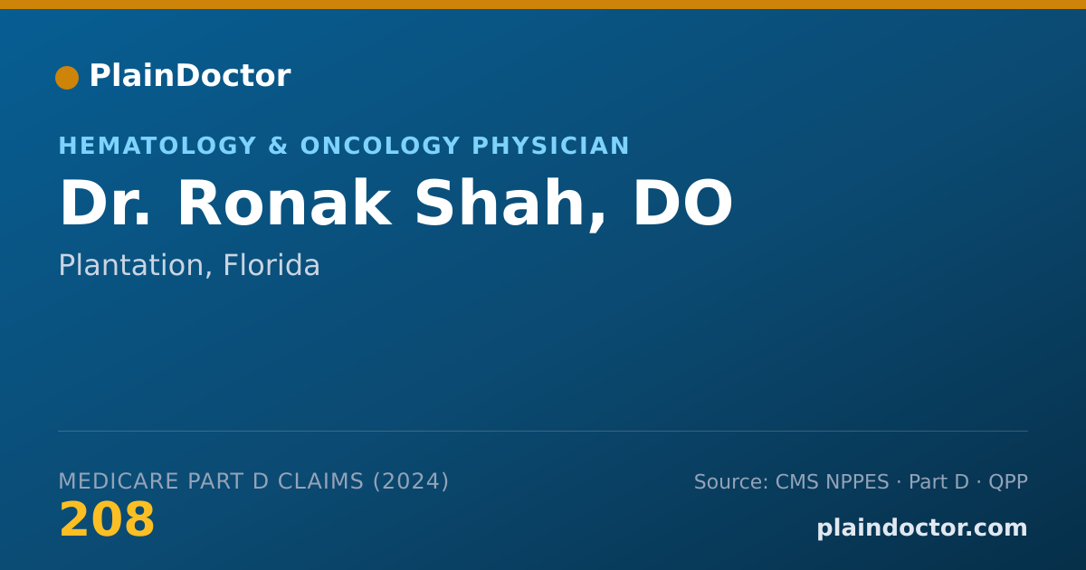 Shareable card for Ronak Shah, DO - Medical Oncology Physician, Plantation, FL