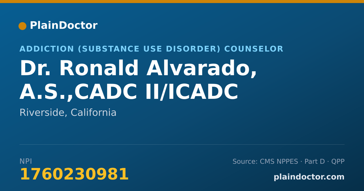 Shareable card for Ronald Alvarado, A.S.,CADC II/ICADC - Addiction (Substance Use Disorder) Counselor, Riverside, CA