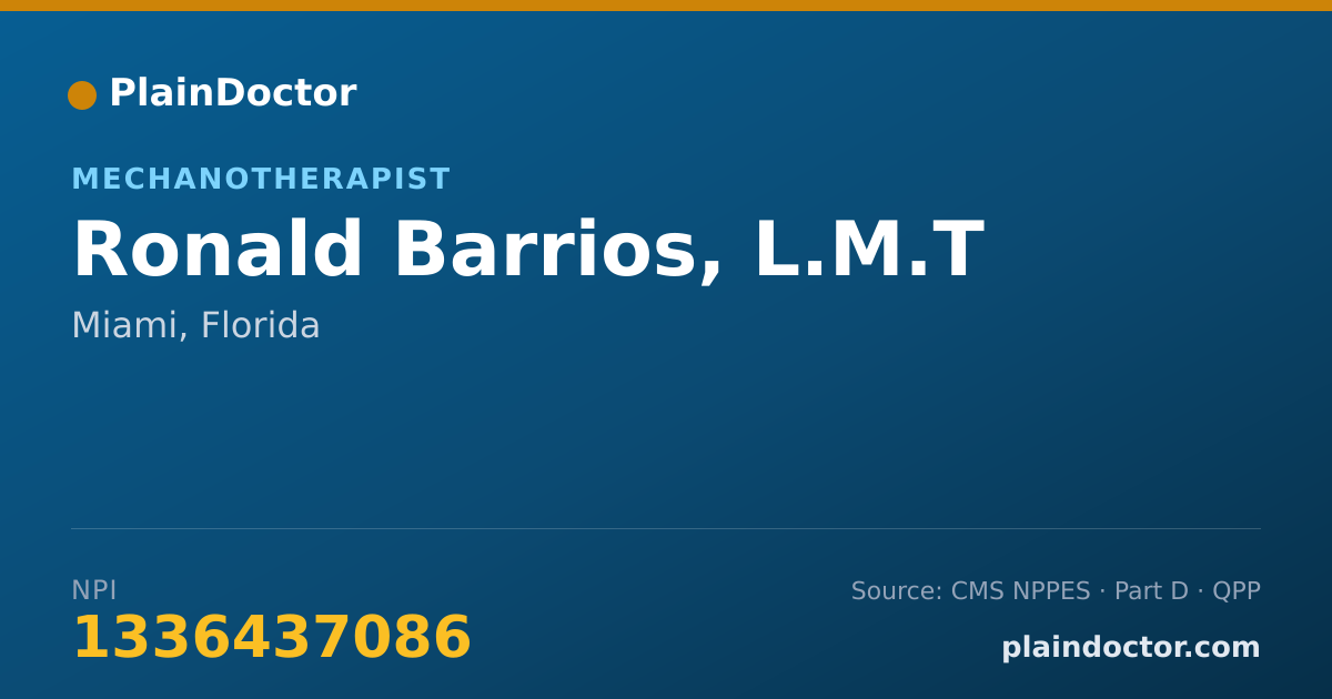 Shareable card for Ronald Barrios, L.M.T - Mechanotherapist, Miami, FL