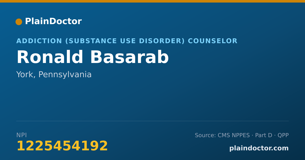 Shareable card for Ronald Basarab - Addiction (Substance Use Disorder) Counselor, York, PA
