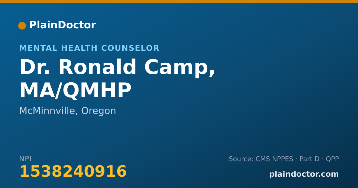 Shareable card for Ronald Camp, MA/QMHP - Mental Health Counselor, McMinnville, OR